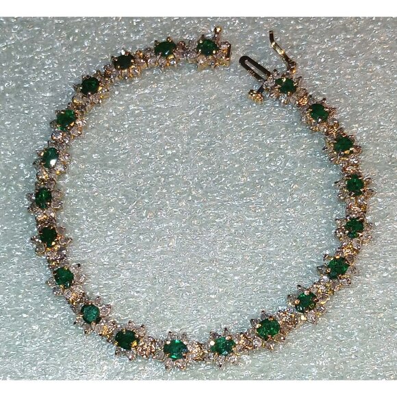 14K Yellow Gold Emerald & Diamond Link Bracelet - Picture 11 of 13